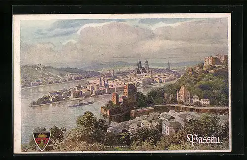 AK Deutscher Schulverein Nr. 563: Passau, Panoramablick auf die Stadt