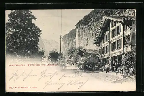 AK Lauterbrunnen, Dorfstrasse und Staubbach
