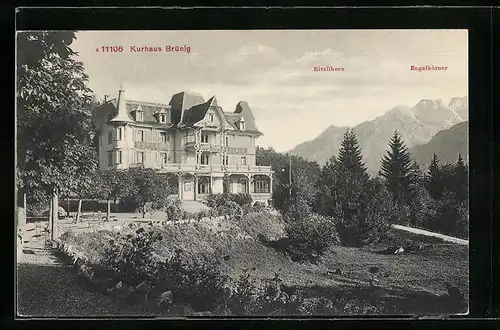 AK Brünig, Kurhaus mit Blick auf das Ritzlihorn und dem Engelhörner