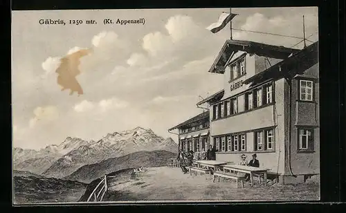 Künstler-AK Gais, Gasthaus Gäbris mit Gästen