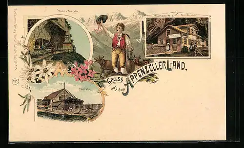 Lithographie Appenzell, Gasthaus z. Wildkirchli, Ebenalp