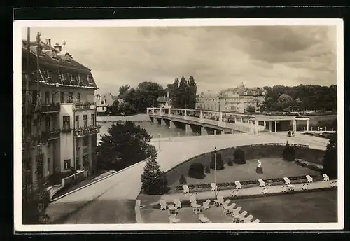 AK Piestany, Brückenkolonnade mit Thermia-Garten