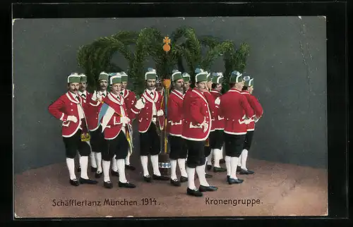 AK München, Kronengruppe, Schäfflertanz 1914
