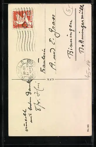 Künstler-AK Junge auf Skiern, Glück aufs ins neue Jahr