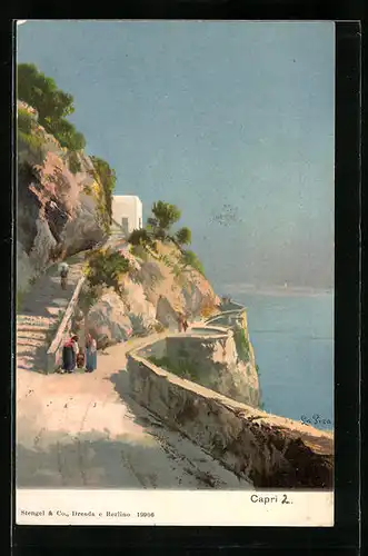 Künstler-AK Capri, Strasse an der Steilküste