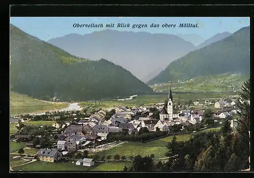 AK Obervellach, Ortsansicht mit Blick gegen das obere Mölltal