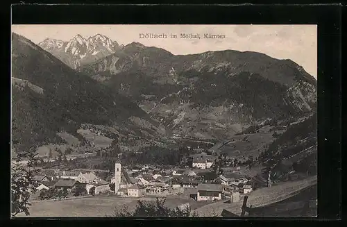 AK Döllach im Mölltal, Totalansicht mit Landschaftspanorama