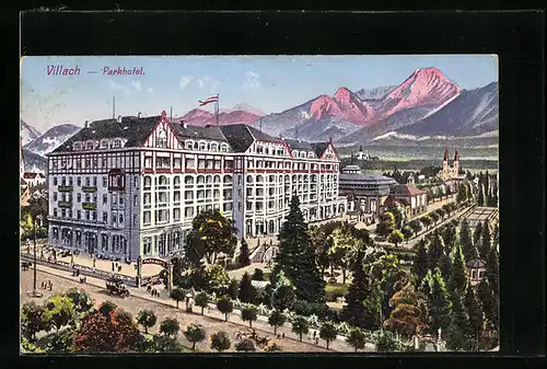 Künstler-AK Villach, Parkhotel aus der Vogelschau