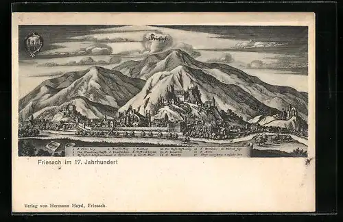 Künstler-AK Friesach, Gesamtansicht im 17. Jahrhundert
