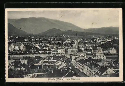 AK Villach, Panorama vom Pfarrturm aus