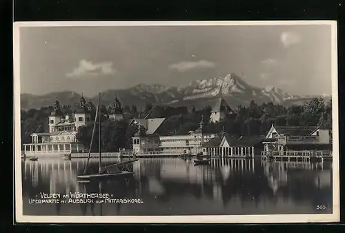 AK Velden am Wörthersee, Uferpartie mit Ausblick auf Mittagskogel