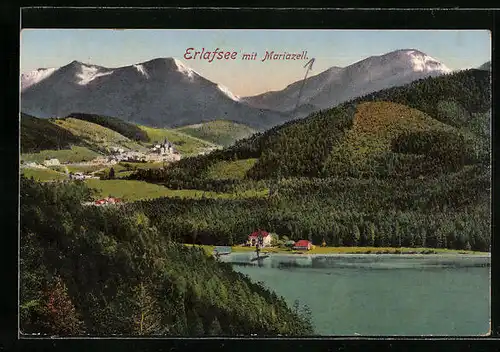 AK Mariazell, Partie am Erlafsee mit Blick nach Mariazell