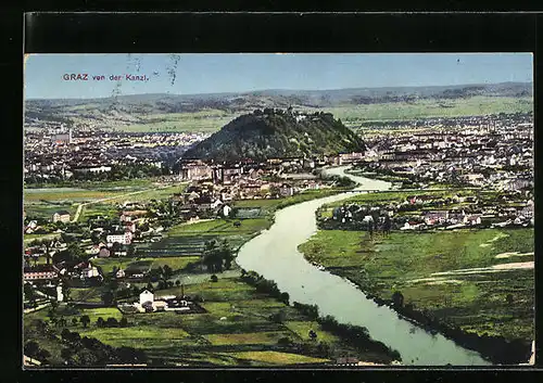 AK Graz, Ortsansicht mit Schloss gesehen von der Kanzl.