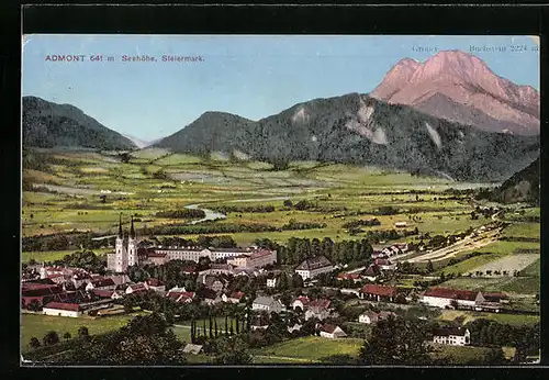 AK Admont, Ortsansicht mit Kloster und Blick zum grossen Buchstein