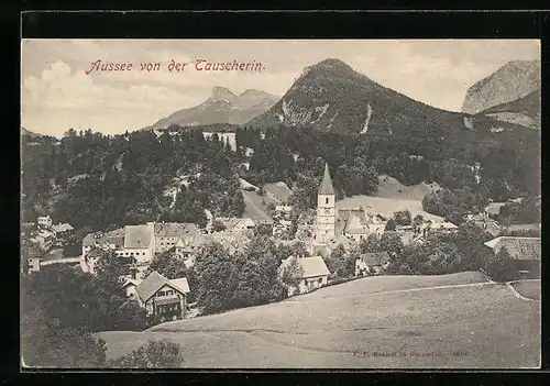 AK Aussee, Ortsansicht mit Kirche von der Tauscherin