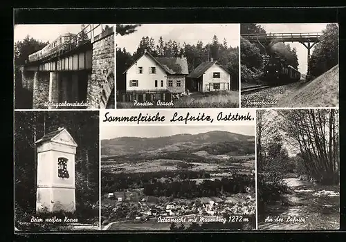 AK Lafnitz, Ortsansicht mit Nasenberg, Römerbrücke, Pension Orasch
