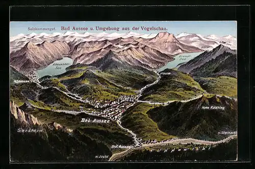 AK Bad Aussee, Totalansicht mit Umgebung aus der Vogelschau