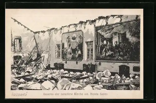 AK Görz, Inneres der zerstörten Kirche am Monte Santo