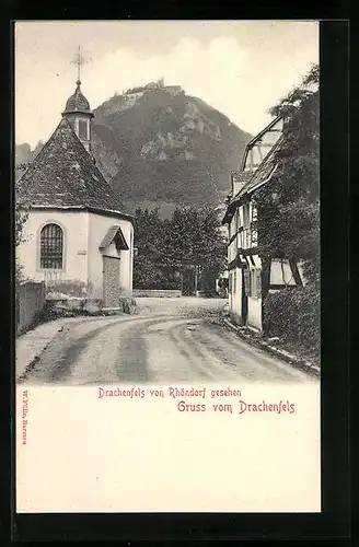 AK Rhöndorf, Blick zum Drachenfels mit Burg