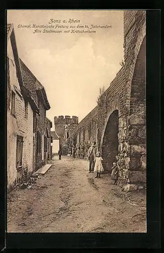 AK Zons a. Rh., ehemal. Kurcölnische Festung, alte Stadtmauer mit Krötschenturm