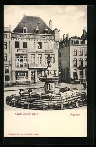 AK Aachen, am Kaiser Karl-Brunnen