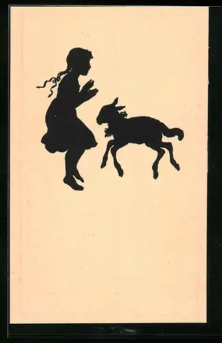 Künstler-AK Paul Konewka: Schattenbild, Mädchen mit Zicklein