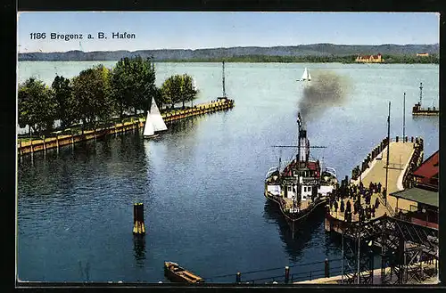 AK Bregenz, Hafen mit Bodenseedampfer