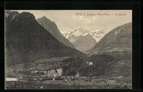 AK Bürs bei Bludenz, Panorama mit Scesaplana