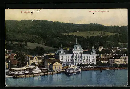 AK Bregenz, Hafen mit Postgebäude