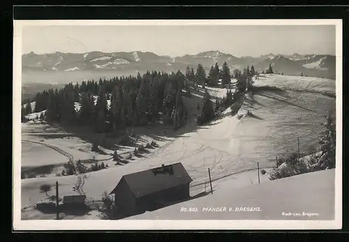 AK Bregenz, Winterlandschaft mit Berghütte auf dem Pfänder