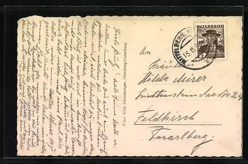 AK Mittelberg, Ortsansicht mit Widderstein im Winter