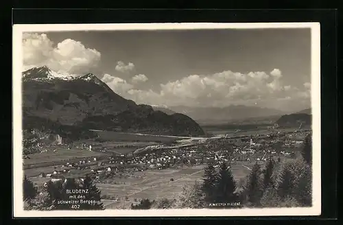 AK Bludenz, Gesamtansicht mit Schweizer Bergen im Hintergrund