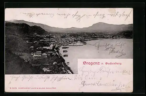 AK Bregenz, Panorama mit Bodensee vom Buchenberg aus gesehen
