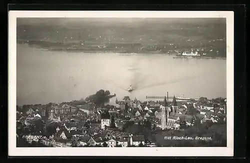 AK Bregenz, Luftbild von Stadt und Bodensee