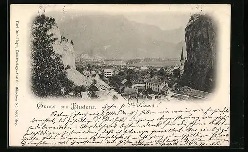 AK Bludenz, Panorama vom Berg aus gesehen