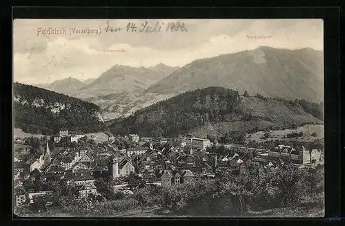 AK Feldkirch, Gesamtansicht, Gurtisspitze im Hintergrund