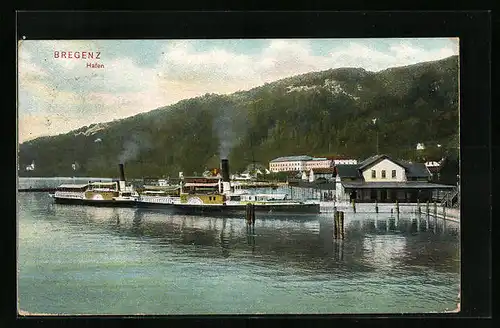 AK Bregenz, Hafen mit Bodenseedampfer