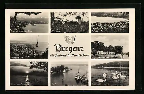 AK Bregenz, Pfänderbahn, Altstadt, Hafenpromenade