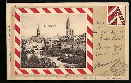Passepartout-AK Strassburg i. Els., Kleberplatz aus der Vogelschau, Stadtwappen