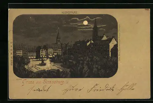 Mondschein-Lithographie Strassburg i. Els., Kleberplatz aus der Vogelschau