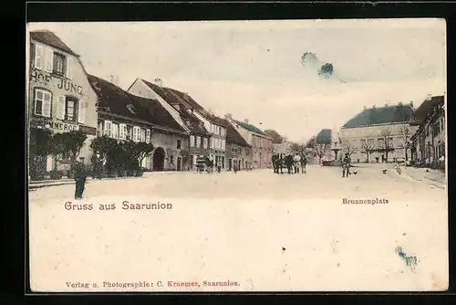 AK Saarunion, Brunnenplatz mit Gasthof Jung