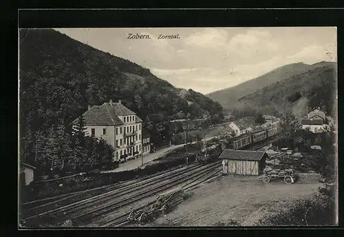 AK Zabern, Zorntal mit Hotel und Eisenbahn