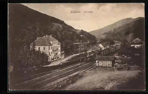 AK Zabern, Zorntal mit Hotel und Eisenbahn