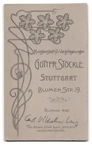 Fotografie G. Stöckle, Stuttgart, Blumenstr. 19, Älterer Herr mit Vollbart