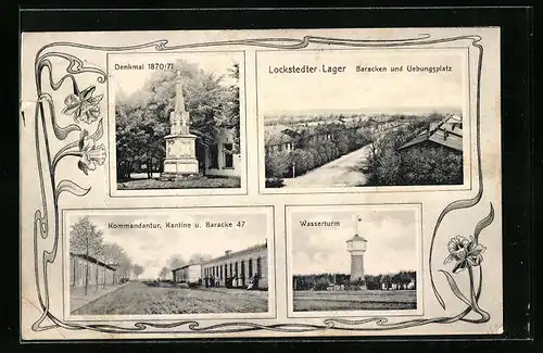 AK Lockstedter Lager, Denkmal 1870 /71, Wasserturm, Baracken & Uebungsplatz