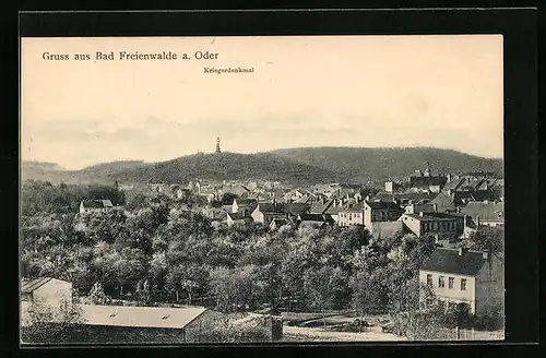 AK Bad Freienwalde / Oder, Gesamtansicht mit Kriegerdenkmal