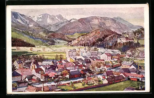 AK Gloggnitz, Totale mit Gebirgswand