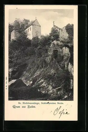 AK Baden, St. Nicklausstiege, Schlossruine Stein