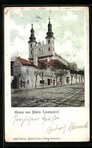 AK Maria Lanzendorf, Blick zur Wallfahrtskirche