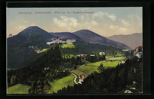 AK Semmering, Blick von der Doppelreiterwarte auf das Südbahnhotel
